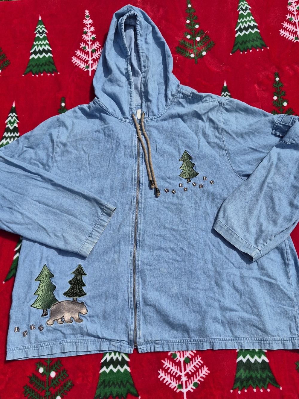 CJ Banks Light Blue Kids Hooded Zip Jacket with Tree & Bear Appliqués